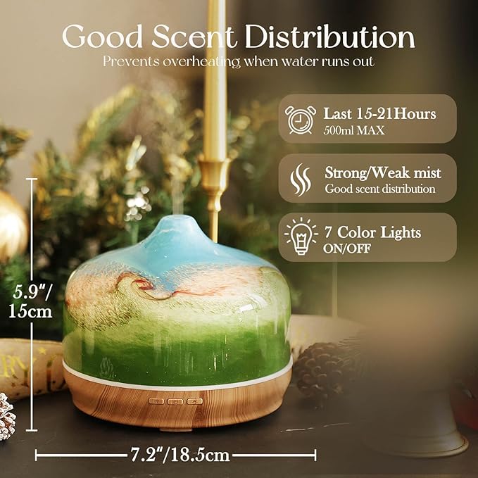 Porseme 500ml Glass Essential Oil Diffuser Aromatherapy Ultrasonic Cool Mist - Image 3