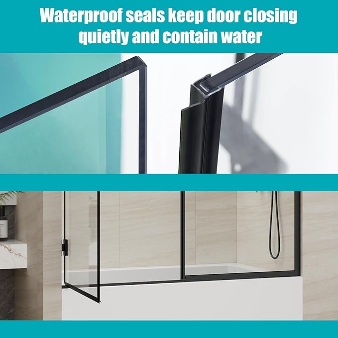 Pivot Swing Bathtub Door, Adjustable Width 60" W x 59" H Semi-Frameless Shower - Image 4