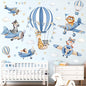 decalmile Blue Hot Air Balloon Animals Airplane Wall Decals Stickers