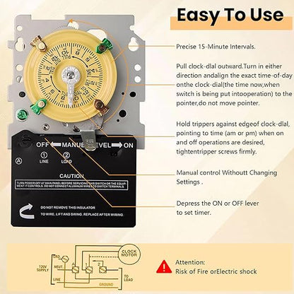 careNEW T101M Mechanical Timer Switch - 120V 2HP 40A SPST Pool Pump Timers - Image 5