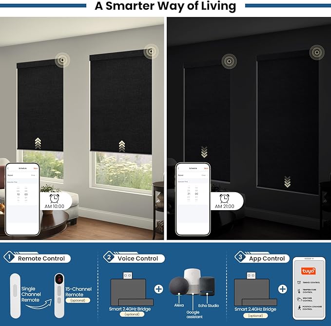 No Drill Motorized Blinds with Remote, Cordless Smart Electric Roller Shades - Image 4