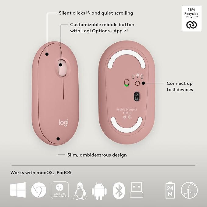 Logitech Pebble 2 Combo, Wireless Keyboard and Mouse, Quiet and Portable - Image 7