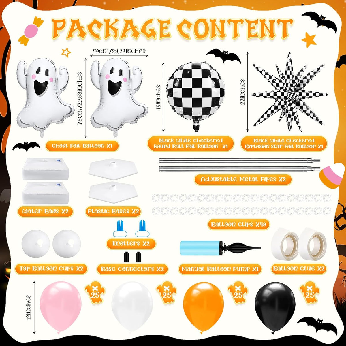 Kasyat 2 Sets Pink and Orange Halloween Balloon Arch Kit with Ghost Black Whi...