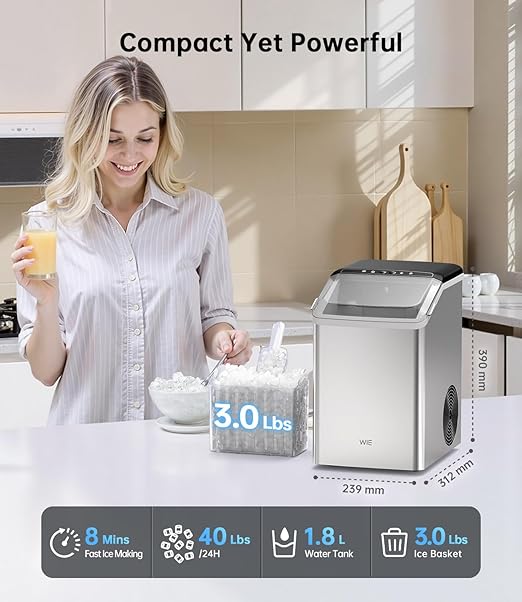 WIE Nugget Ice Maker Countertop 40LBS/24H, Chewable Pellet Ice Makers 8 Mins - Image 5