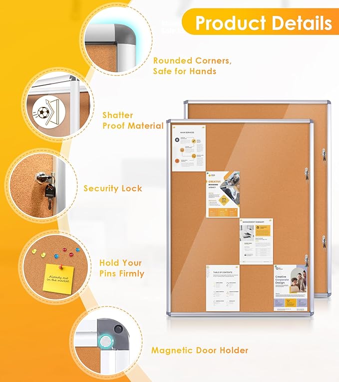 SWANCROWN Enclosed Bulletin Board 48x36 in, Tamperproof Lockable Cork Board - Image 3