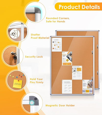 SWANCROWN Enclosed Bulletin Board 48x36 in, Tamperproof Lockable Cork Board - Image 3