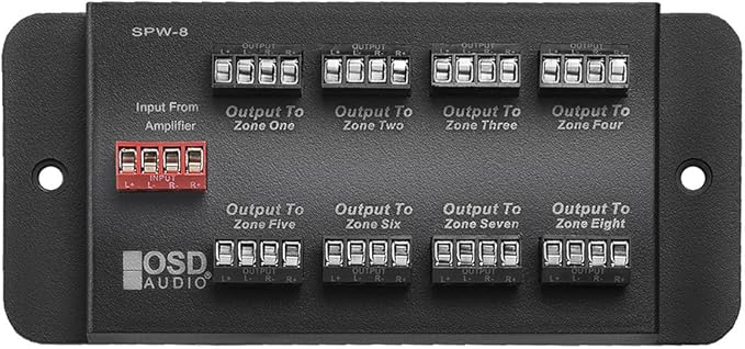SPW8 Whole House Audio 8-Zone Speaker Distribution Panel Single Audio Input by OutdoorSpeakerDepot