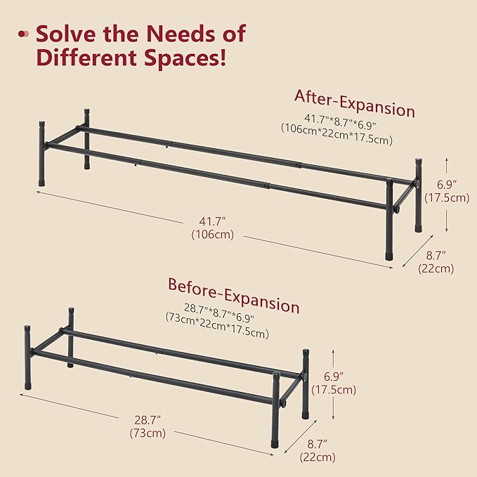 Tajsoon Expandable Shoe Rack for Closet 1 Tier, 28“-41“Adjustable & Stackable - Image 3