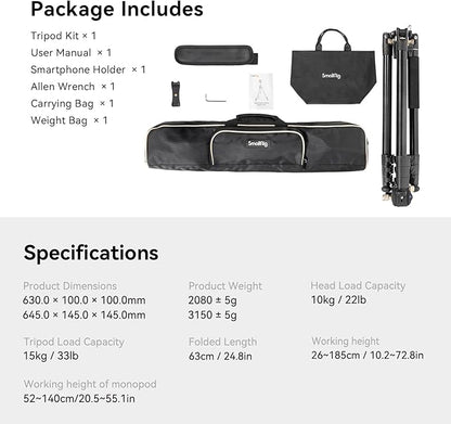 SmallRig CT200 72.8"/200cm Horizontal Overhead Tripod - Image 9