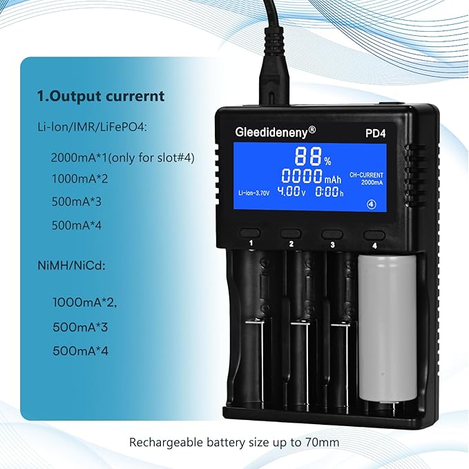 Gleedideneny 18650 Battery Charger, Universal Charger LCD Display - Image 6