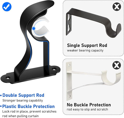 TOKPLNU Curtain Rod Bracket, Heavy Duty Curtain Rod Holders, Black Rod Hooks Hangers Drapery Single Decorative Rods Wall Brackets for 1 Inch Drape Poles, 4 Pack