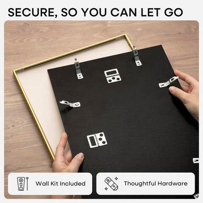 12x12 Gold Picture Frame, High-End Metal, 10x10 Mat, Glass | High End Aluminum, Tempered Glass, Acid-Free 10x10 Removable Mat, 12x12 in Edge-to-Edge Display 12x12, Wall Kit, Set Of 1