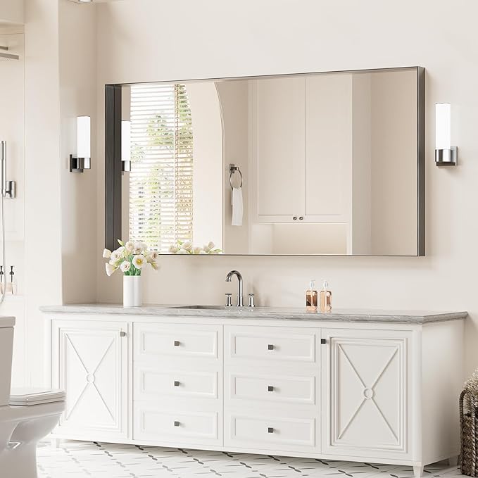 Koonmi 30x60 Inch Black Metal Framed Bathroom Mirror - Image 2