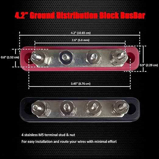 4 x #10 Studs Bus Bar, Ampper 4.2" Power/Ground Distribution Block Brass - Image 6