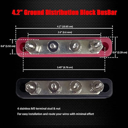 4 x #10 Studs Bus Bar, Ampper 4.2" Power/Ground Distribution Block Brass - Image 6
