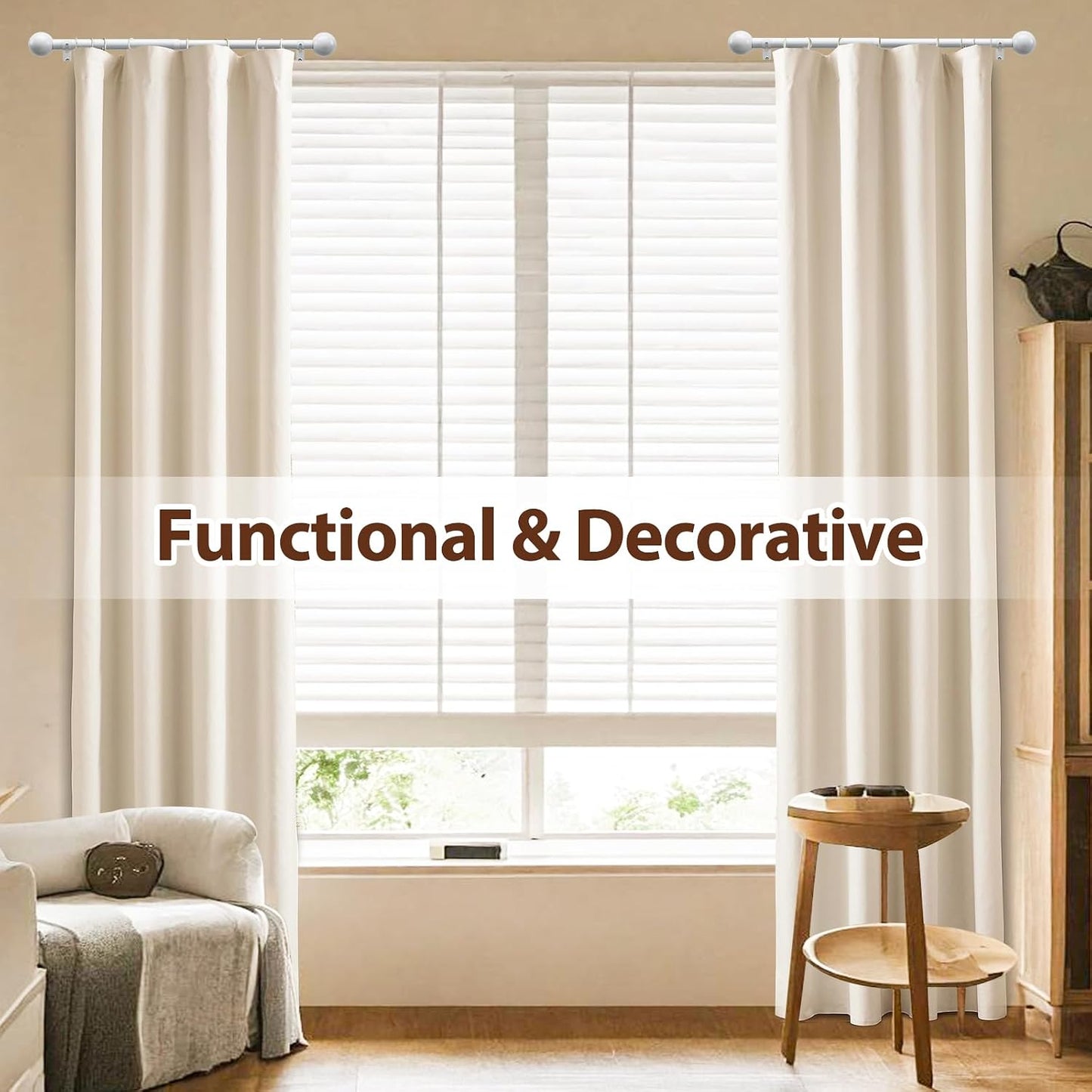 12-20 Inch Side Curtain Rod,Set of 2, 1" Short Adjustable White Curtain Rods Side Curtain Rod with Decorative Finals, Heavy Duty Curtain Rod Set for Windows, Door