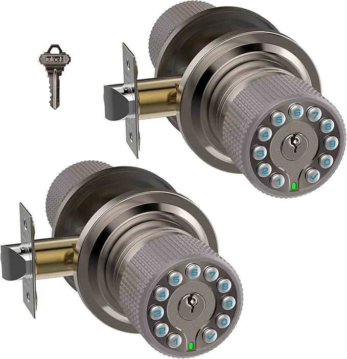 iulock Smart Door Knob with Keypad and Key, Keyless Entry Door Lock with Rubber by iulock