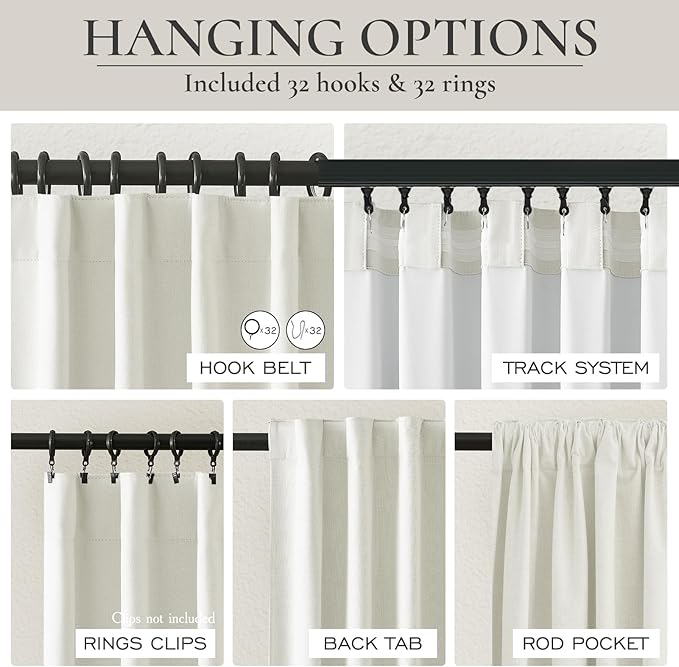 Pleated Beige Curtains 95 Inches Long 2 Panels Burg, Energy Efficient - Image 5