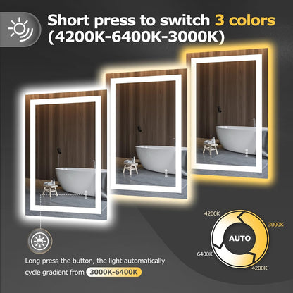 Hivone 24X36 LED Bathroom Mirror with Lights, Anti-Fog, Dimmable, Backlit + Front Lit, Smart Bathroom Vanity Mirror, Memory Function, Shatterproof, Tempered Glass (Horizontal/Vertical)