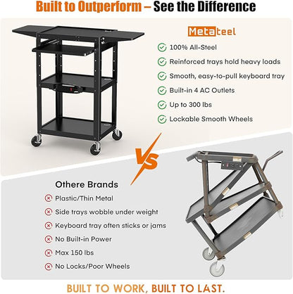 All-Steel Rolling AV Cart with Adjustable Height & Built-in Power – Heavy-Duty - Image 8