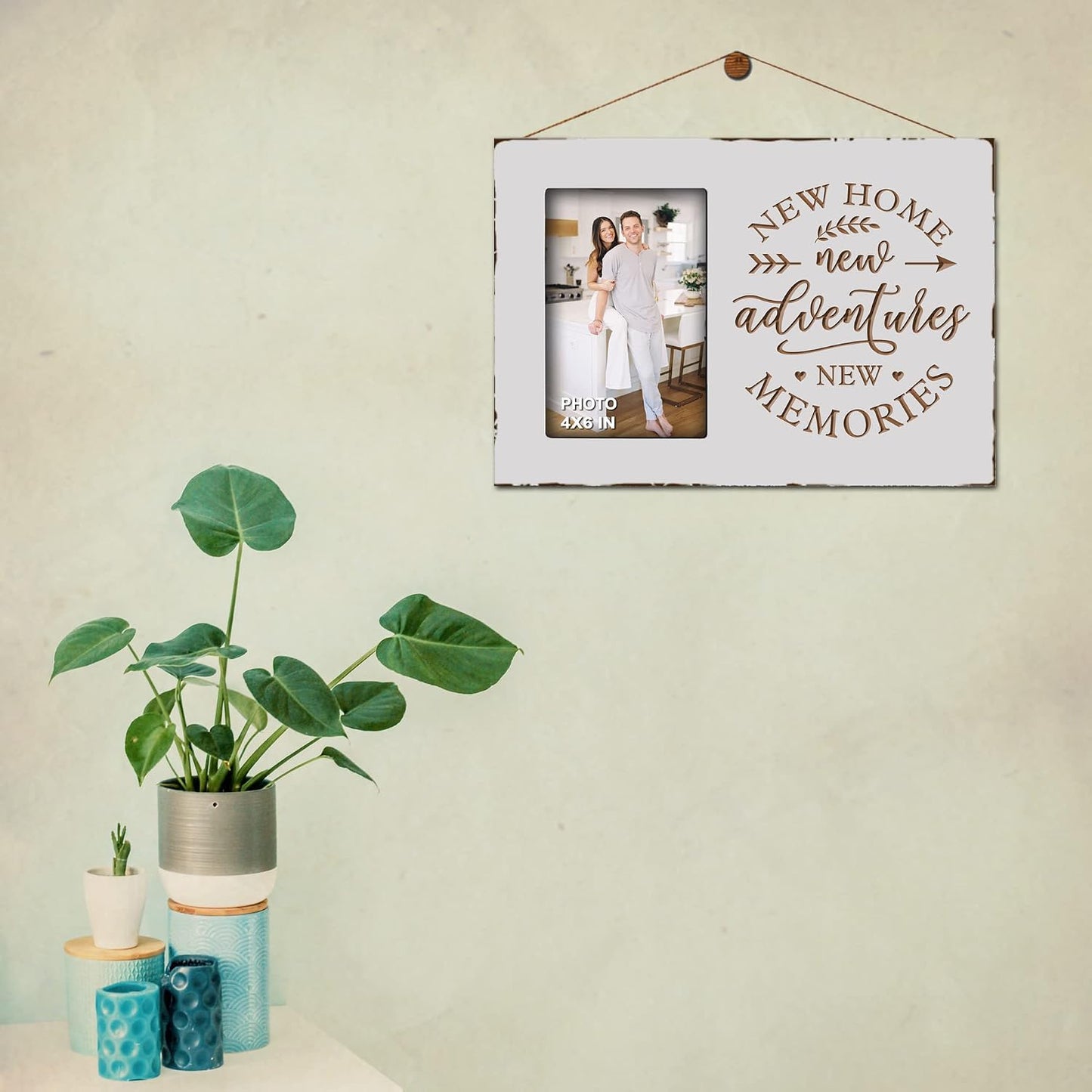 Yudarte Housewarming Gifts For New Home - Engraved White Rustic Picture Frame 4x6 Inches Photo - Unique First Time House Owner Gifts for Men and Women