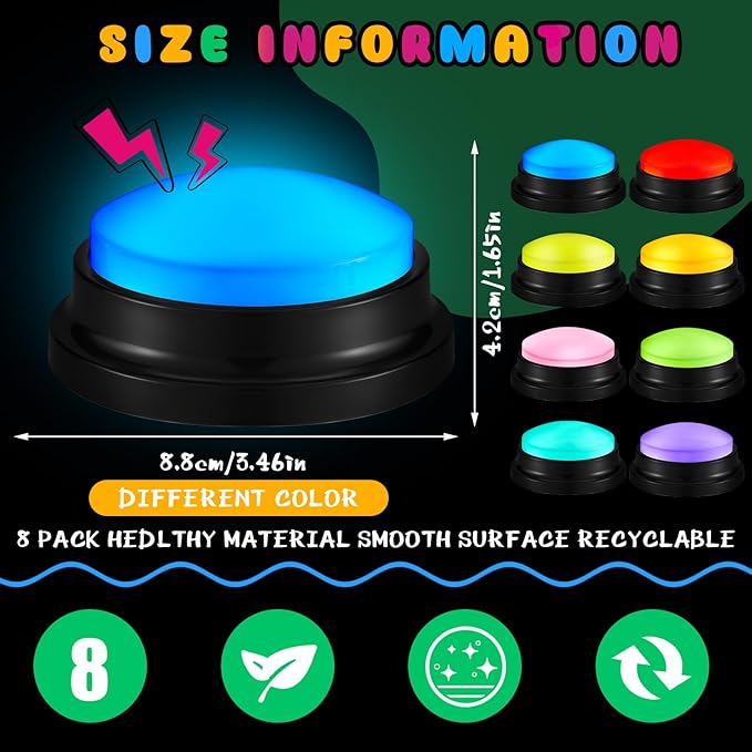 Honoson 8 Pcs Recordable Answer Buzzers, Personalized Sound, Recordable - Image 2