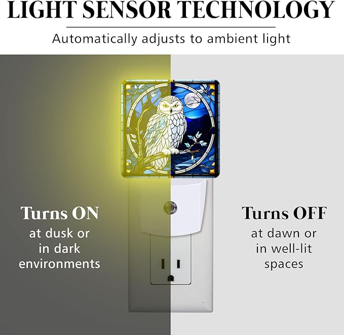 PODMemory Owl Stained Glass Night Lights Plug into Wall - Image 3