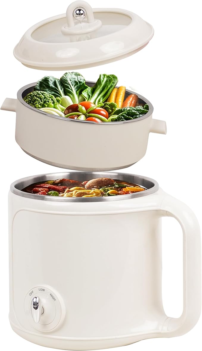 Electric Hot Pot with Steamer: 2.0L Ramen Cooker, Dual Power Adjustment by Unknown
