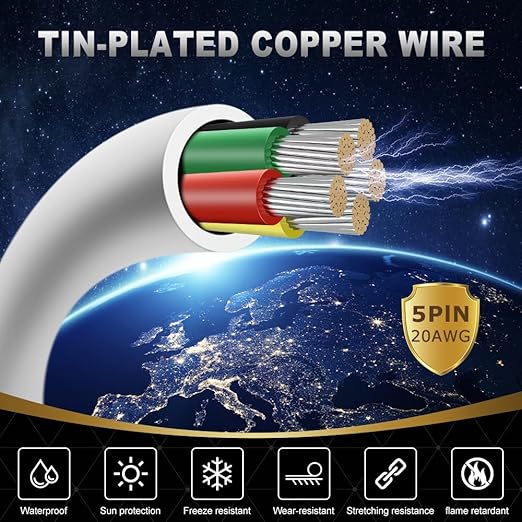 20 Gauge 5 Conductor Electrical Wire, 16.4FT White Stranded Low Voltage 20/5 - Image 2