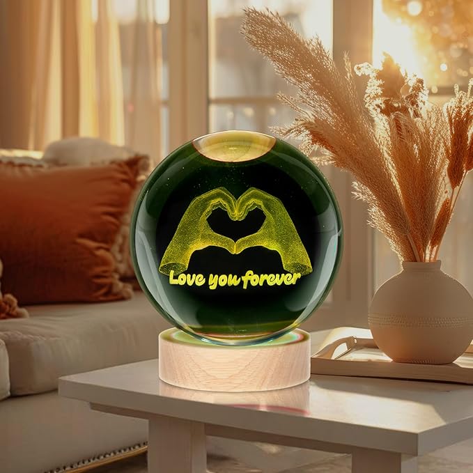 Kopesmsy 3D TayTay Gifts, Cute 3.15-inch Hands Heart Shaped Crystal Ball Night - Image 4