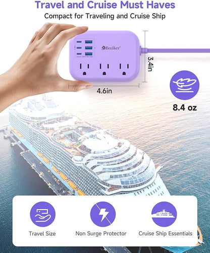 6 USB Purple Travel Power Strip- 5Ft Purple Extension Cord - Image 4