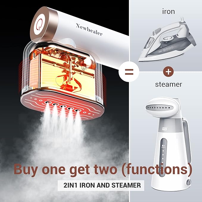 Newbealer Steamer for Clothes, 1200W Portable Steam Iron, 2 Steam Levels - Image 2