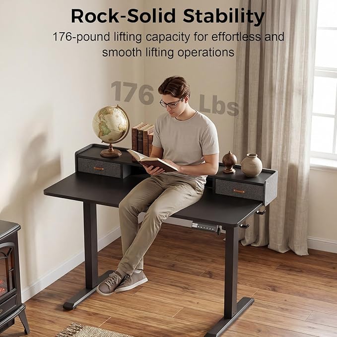 Electric Standing Desk with Drawers, 48 Inch Height Adjustable Desk with Power - Image 7