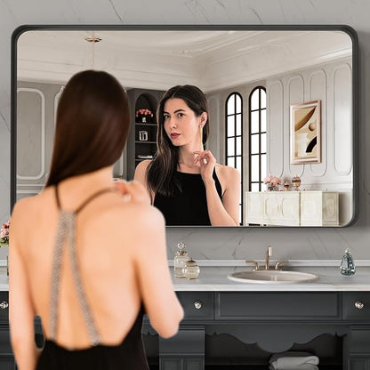 LOAAO 48X28 Inch Black Metal Framed Bathroom Mirror - Image 2