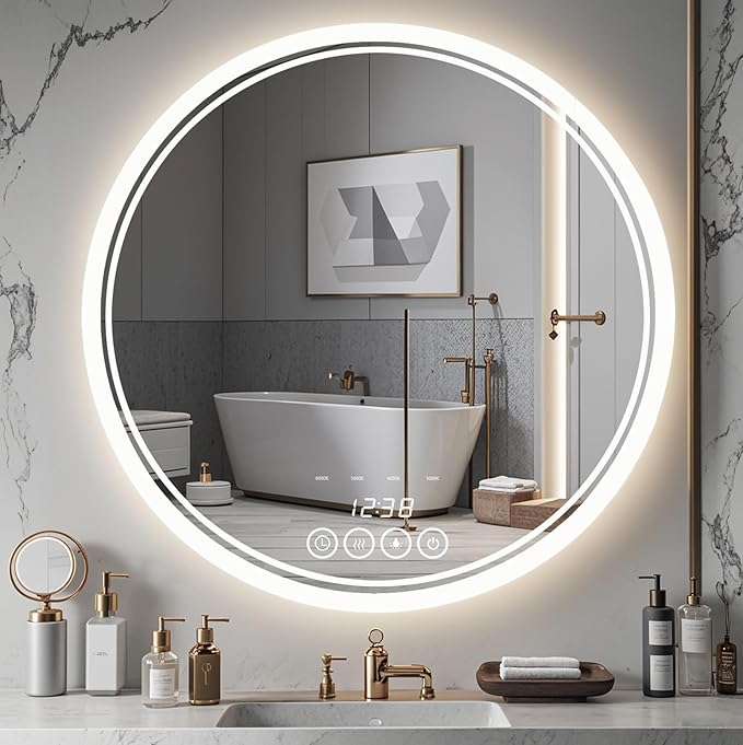 24 Inch Wall-Mounted Round Bathroom Mirror by LIGHTINGUPYOURBEAUTY