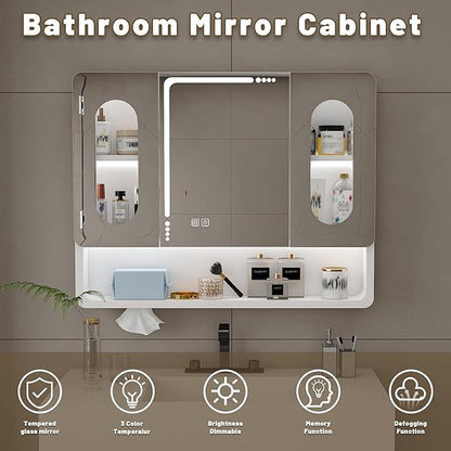White Wall Mounted Bathroom Mirror Cabinet - Image 3