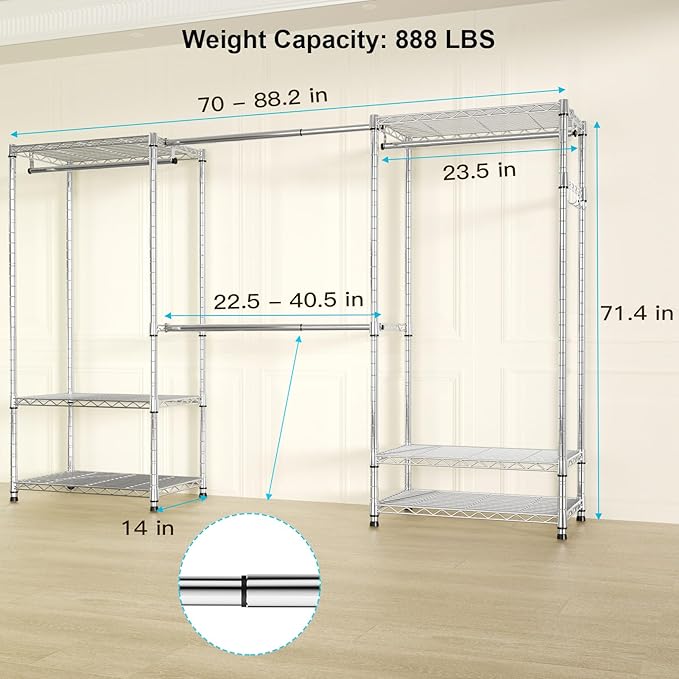 Ulif E1 Heavy Duty Closet Garment Rack, 6 Tiers Adjustable Metal Freestanding - Image 6