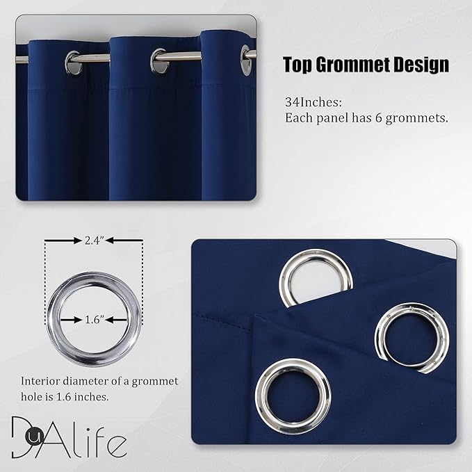 DUALIFE Navy Blue Kitchen Curtains, Short Blackout Curtains - Image 3