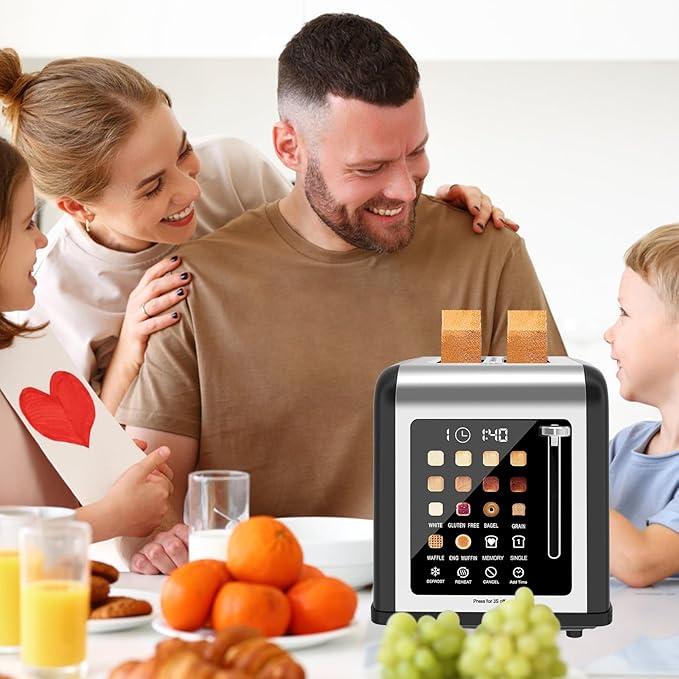 2 Slice Toaster Touch Screen, Stainless Steel Toasters Digital Timer 2 Slot - Image 2
