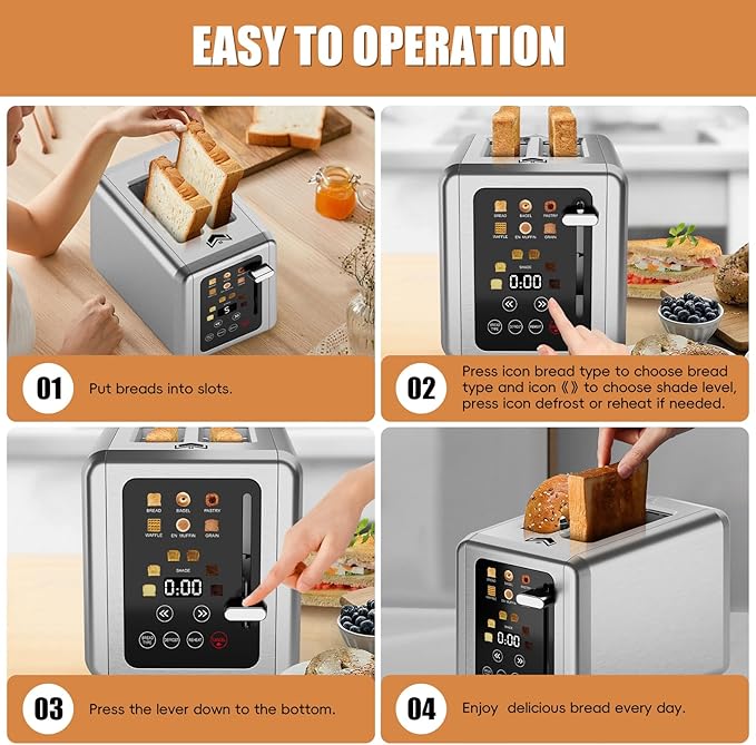 2 Slice Toaster, Touchscreen & Dual Independent Control Panel, 5 Basic - Image 8