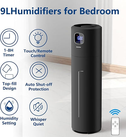 Akeshan Large Humidifiers for Bedroom, 9L/2.5Gal Ultrasonic Cool Mist, Top Fill - Image 2