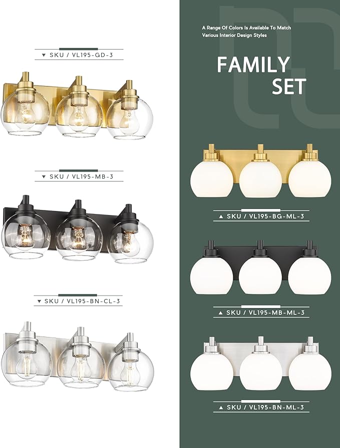 METWET Bathroom Light Fixtures, 3-Light Brushed Nickel Vanity Light, Modern - Image 7