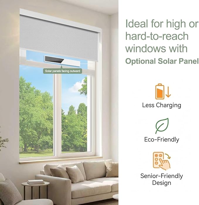 Motorized Blinds with Remote Window Roller Shade Wireless Rechargeable Motor - Image 4