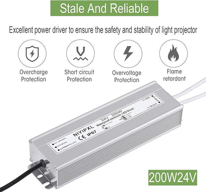 LED Driver 200 Watts 24V DC Low Voltage Transformer， Waterproof IP67 LED Power - Image 2