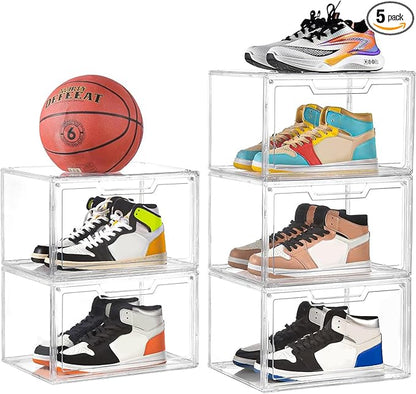 5 Pack Clear Stackable Shoe Organizer Box by Clemate