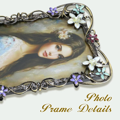 Vintage Photo Frame 4x6, Metal photo frame with European Floral Ornate Enamel Flower & Bronze Metal Design with HD Glass for Wedding Valentine's/Mother's Day Gifts