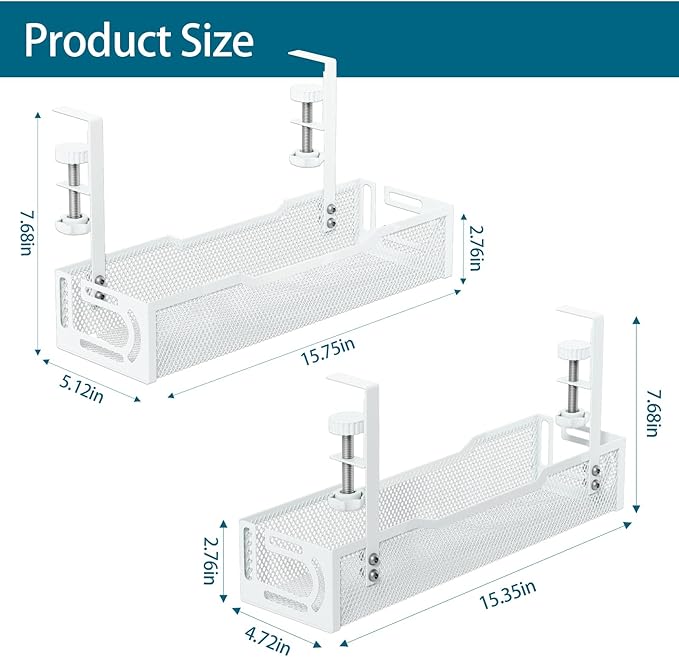 2Pack Under Desk Cable Management Tray, No Drill Mesh Desk Cable Tray, Wire - Image 2