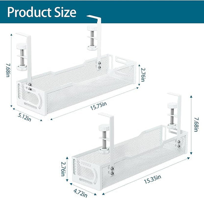 2Pack Under Desk Cable Management Tray, No Drill Mesh Desk Cable Tray, Wire - Image 2