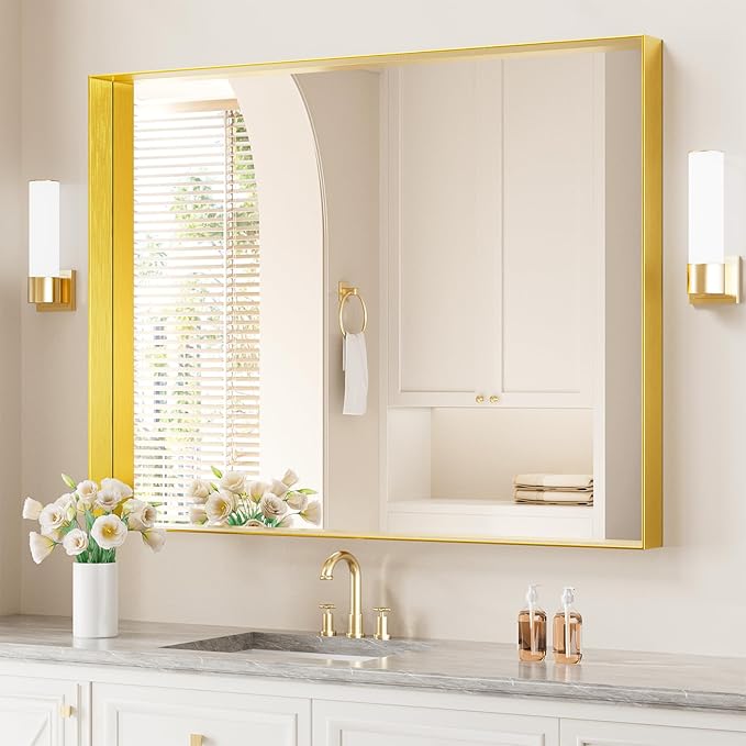 Koonmi 30x40 Inch Metal Framed Bathroom Mirror - Image 2