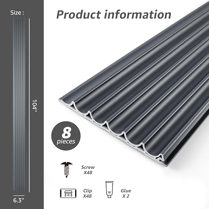 Art3dwallpanels Slat Wall Paneling, 8 Pack Wavy Grain Panel Wall Slats - Image 3